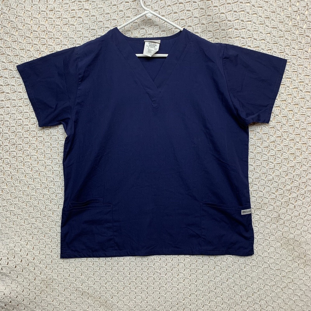 UA Uniform Advantage Women's XL Scrub Top Short Sleeve Blue Navy V-Neck
